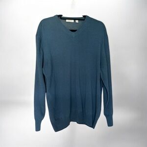 Barney’s NY Merino Wool Sweater. Blue v-neck Men’s XL Preppy business casual